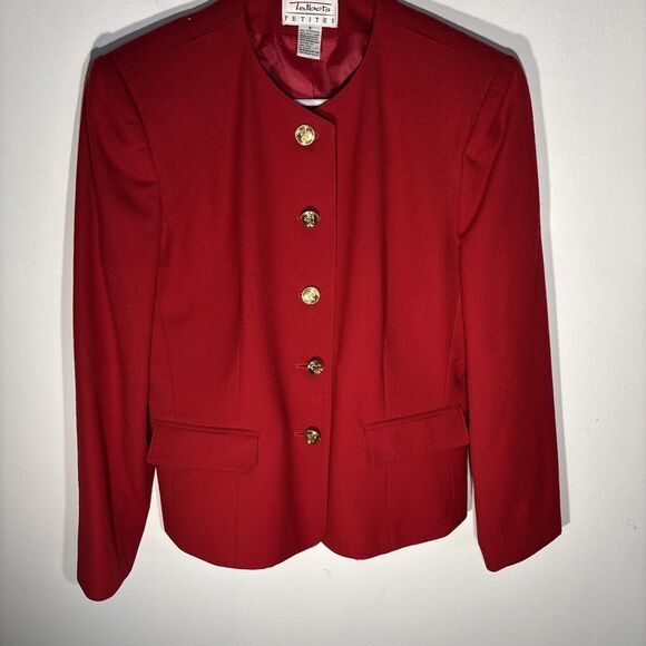 VTG 80's Talbots Womens 100% Wool Red Jacket Blazer Golden Buttons Hong Kong Sz8 - Picture 1 of 14